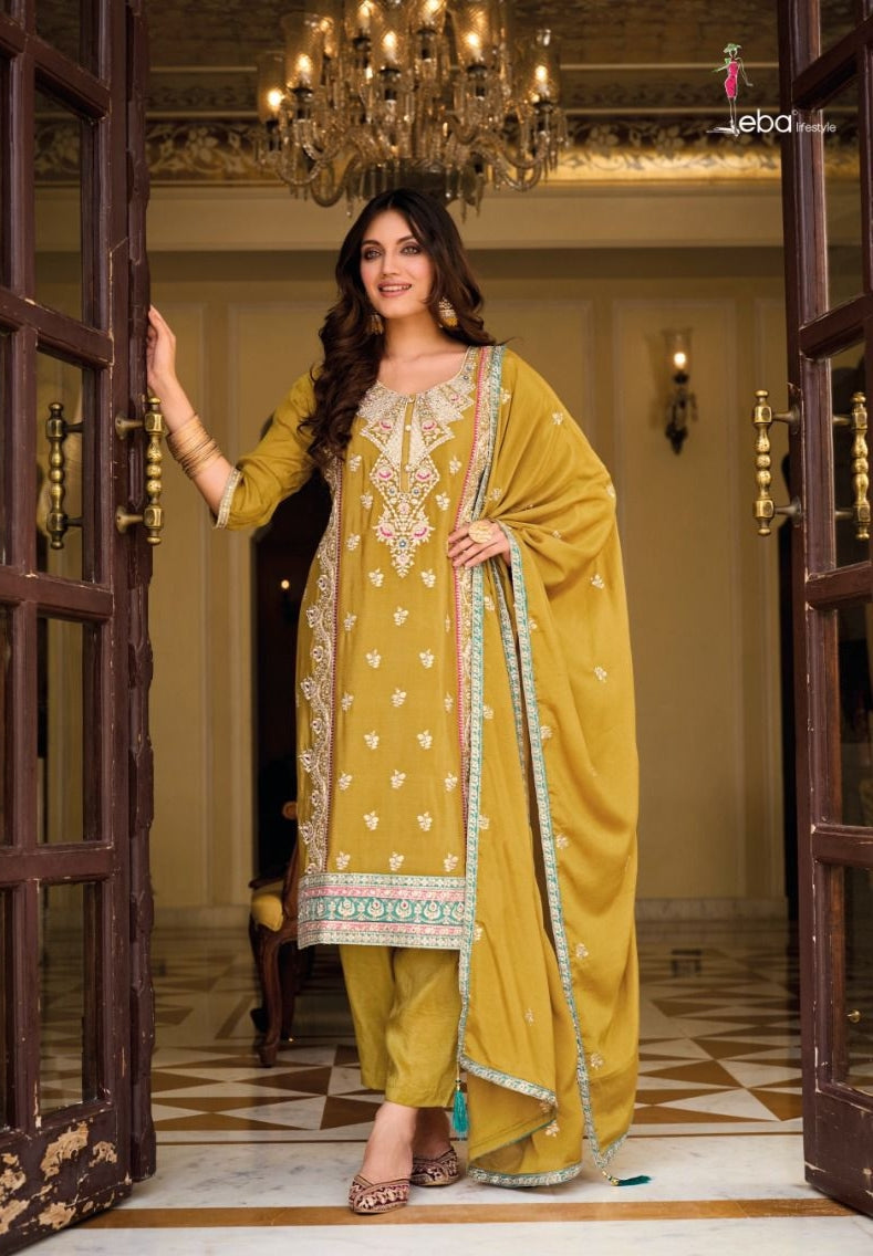 Designer Eba Ayat Heavy Chinon Embroidery Work Salwar Suits Design 1633