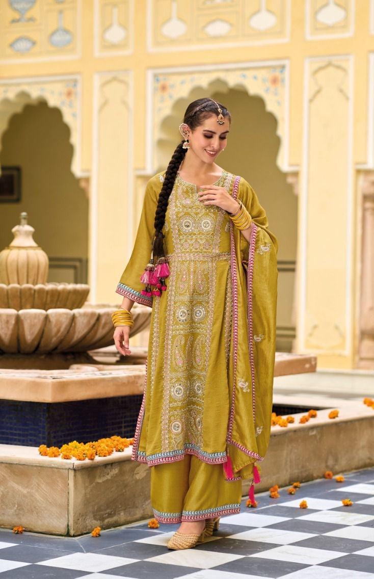 Eba Diva Premium Silk With Emboidery Work Salwar Suits Design 1649