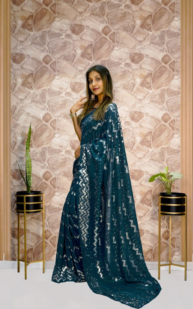 Beautiful Designer Heavy Georgette Exclusive Sequanc Saree