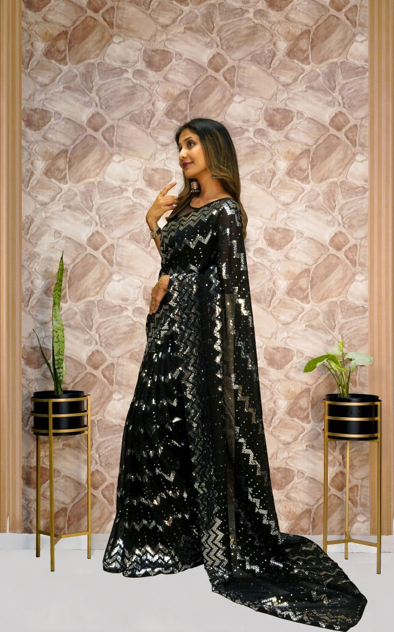 Beautiful Designer Heavy Georgette Exclusive Sequanc Saree