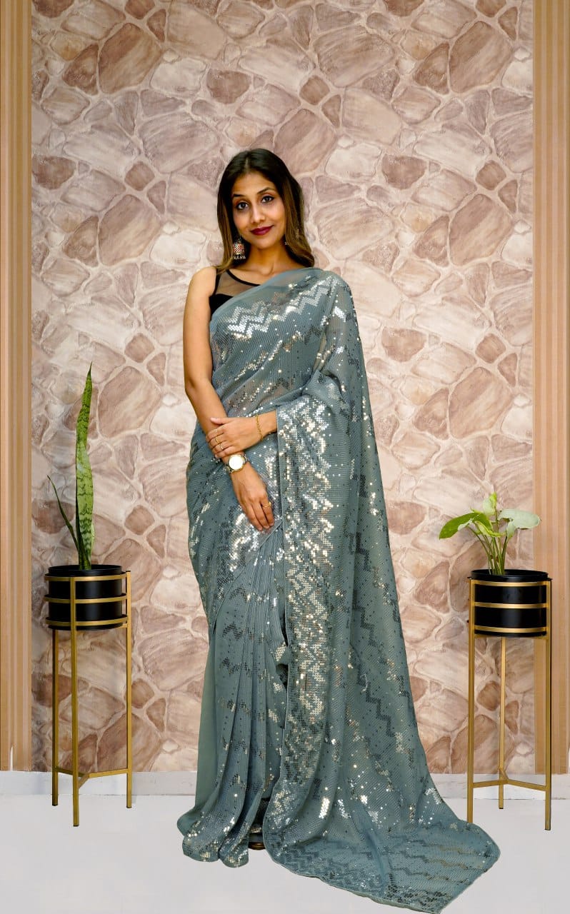 Beautiful Designer Heavy Georgette Exclusive Sequanc Saree