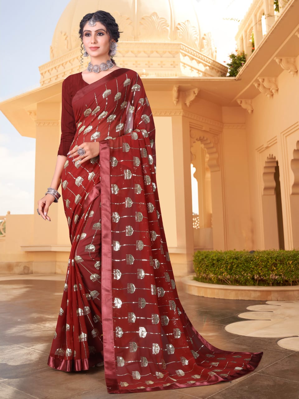 Beautiful Designer Heavy Georgette Sequanc Saree