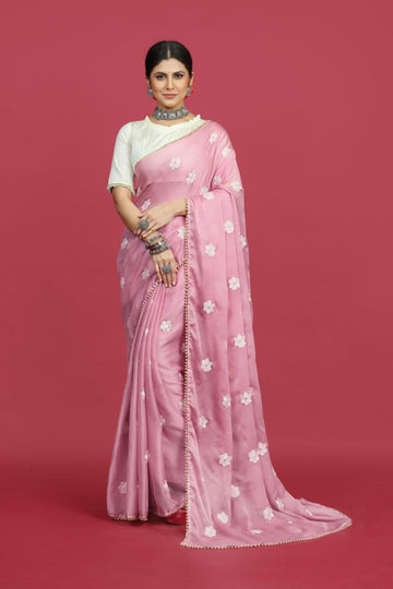 Beautiful Designer Heavy Soft moss Chiffon Sequines Saree