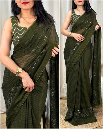 Beautiful Designer Himanshi Shiney Simmer Chiffon Saree