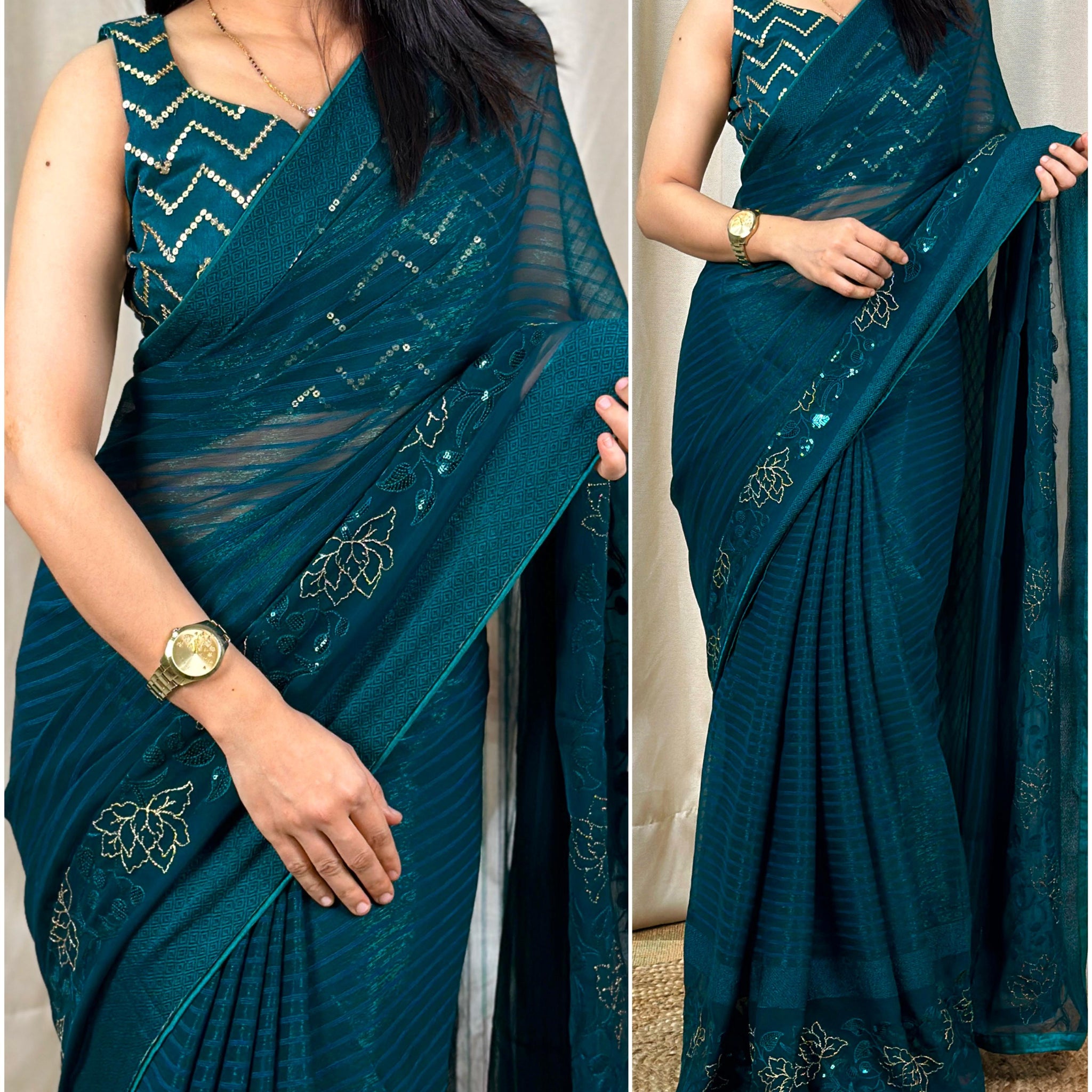 Beautiful Designer Himanshi Shiney Simmer Chiffon Saree