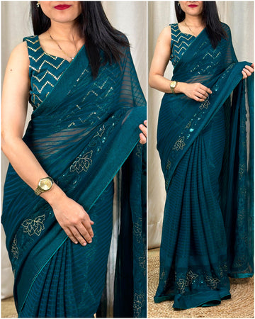 Beautiful Designer Himanshi Shiney Simmer Chiffon Saree