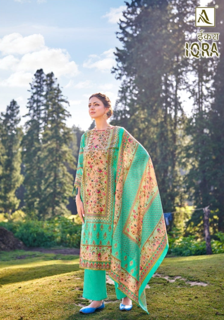 Alok Suits Iqra Digital Print Pashmina With Schiffli Embroidery Designer Winter Wear Salwar Suits (749x06)