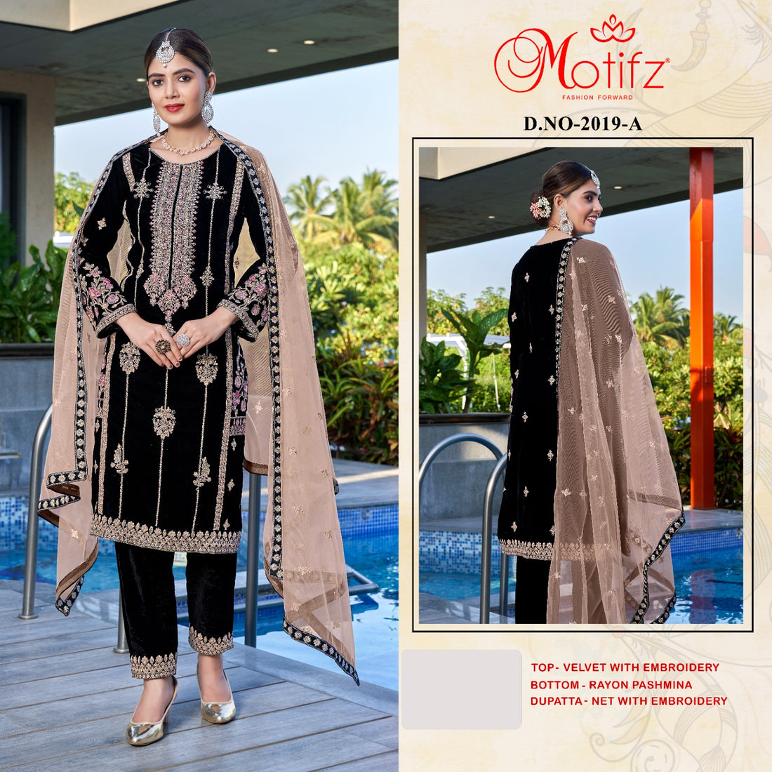 Motifz 2019-A To 2019-D Series Velvet Embroidery Dresses (1350x04)