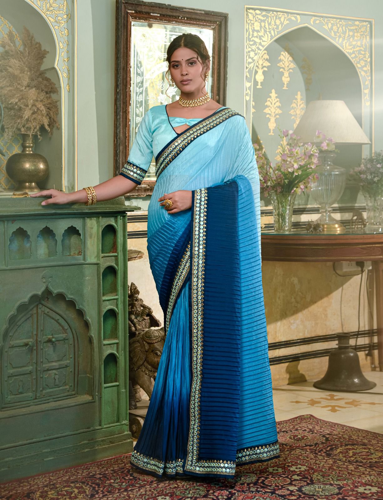 Beautiful Designer Aqua Heavy Georgette Sequanc Saree 434