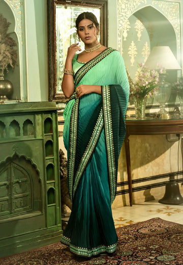 Beautiful Designer Aqua Heavy Georgette Sequanc Saree 434