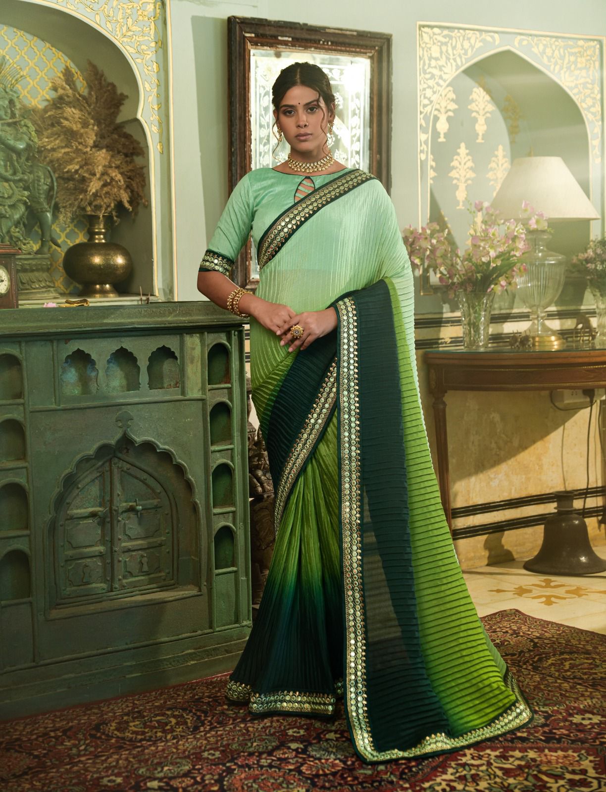 Beautiful Designer Aqua Heavy Georgette Sequanc Saree 434