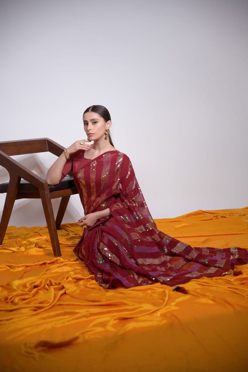 Beautiful Designer Soft Georgette Sequence Saree 413