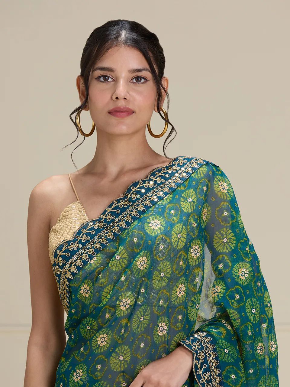 Beautiful Designer Georgette Chiffon with flower Print with Foil work Saree