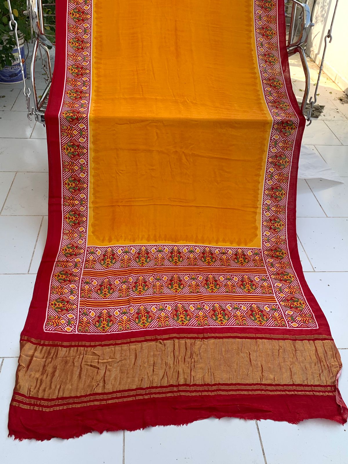 Beautiful Designer Bandhej
Gajji Silk Ajrakh Pallu Lagdi Pata Sarees