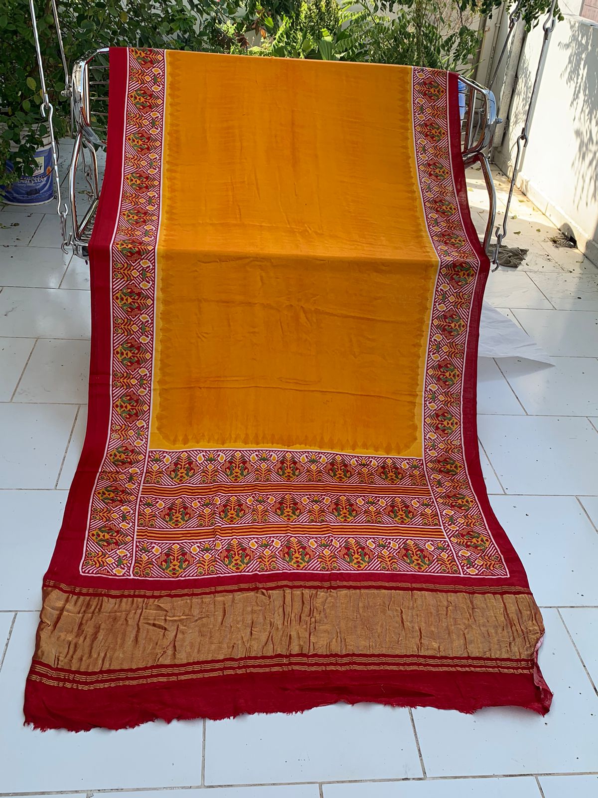 Beautiful Designer Bandhej
Gajji Silk Ajrakh Pallu Lagdi Pata Sarees