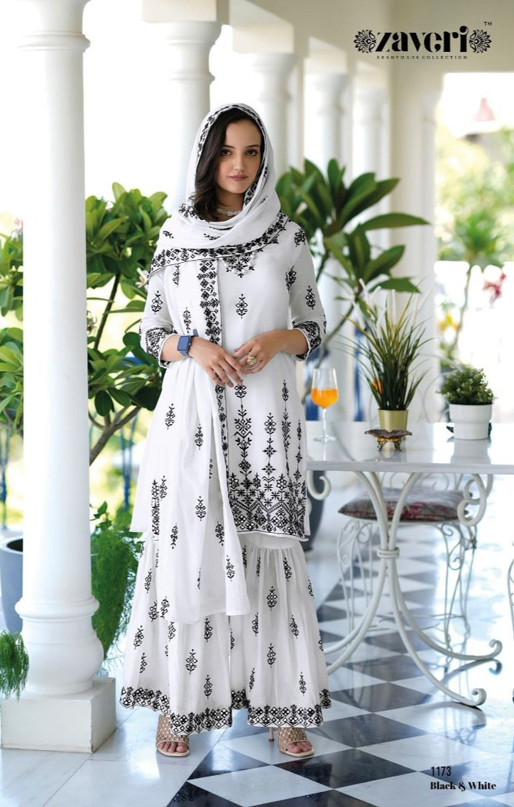 Zaveri Black-White Designer Pure Mul Mul Suit