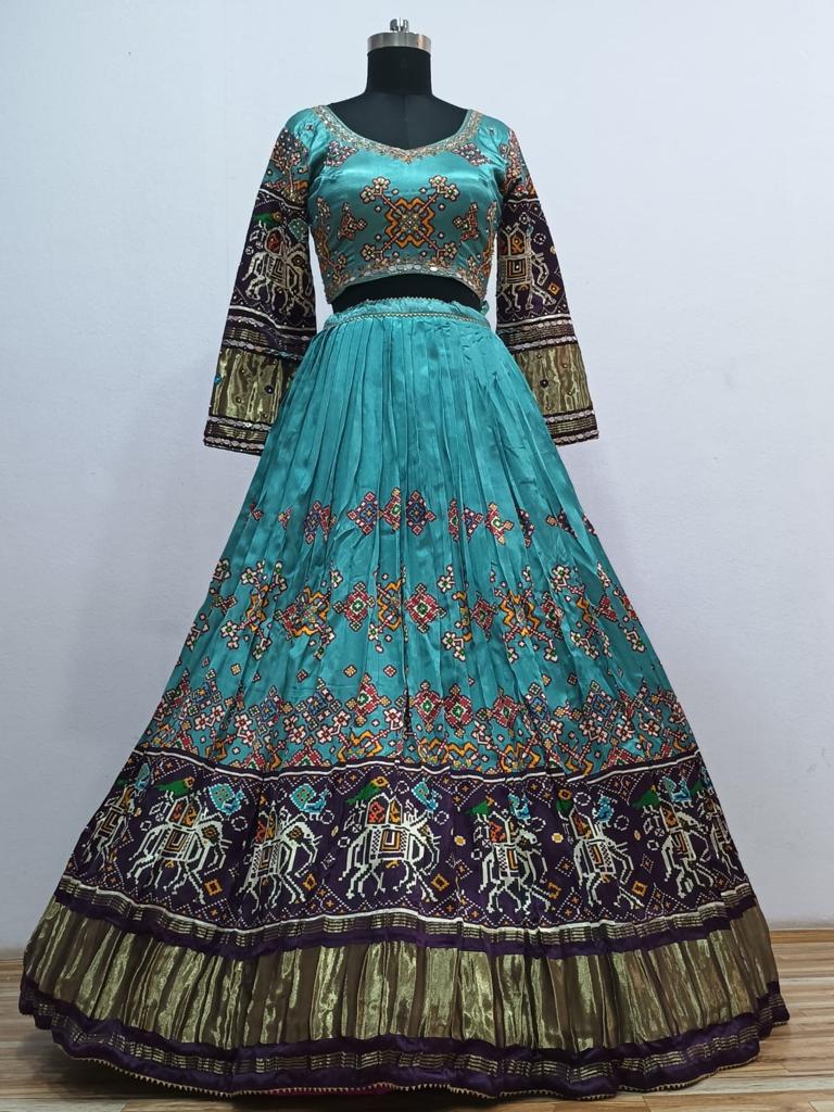 Beautiful Designer Gaji Silk Printed With Lagdi Patta Og-Firoji Lehenga