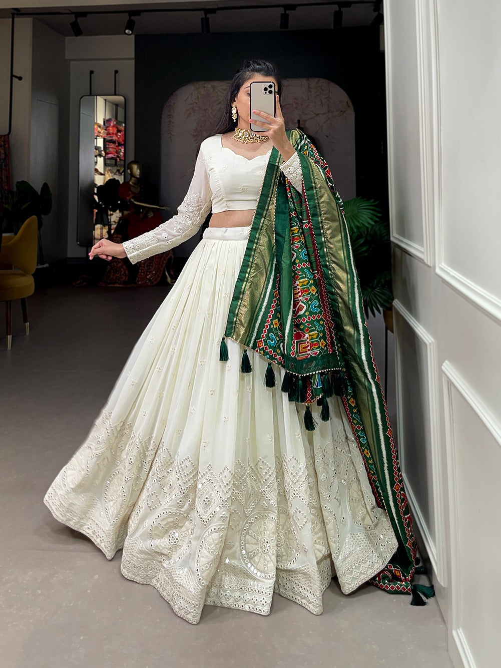 Beautiful Designer Lucknowi Mirror Work Lehenga Choli D.No.1500