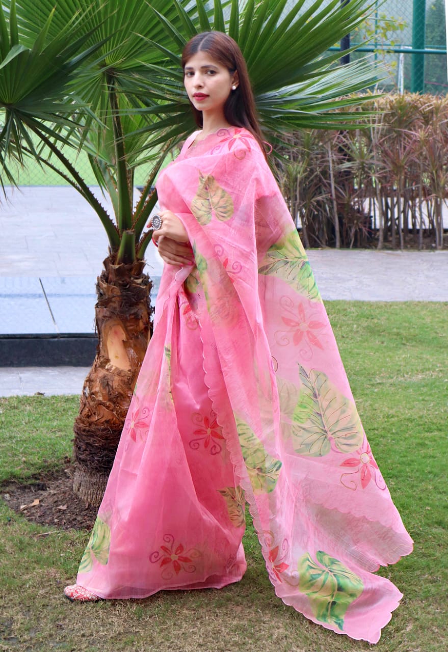 Beautiful Designer Soft Floral Print Organza Silk Saree