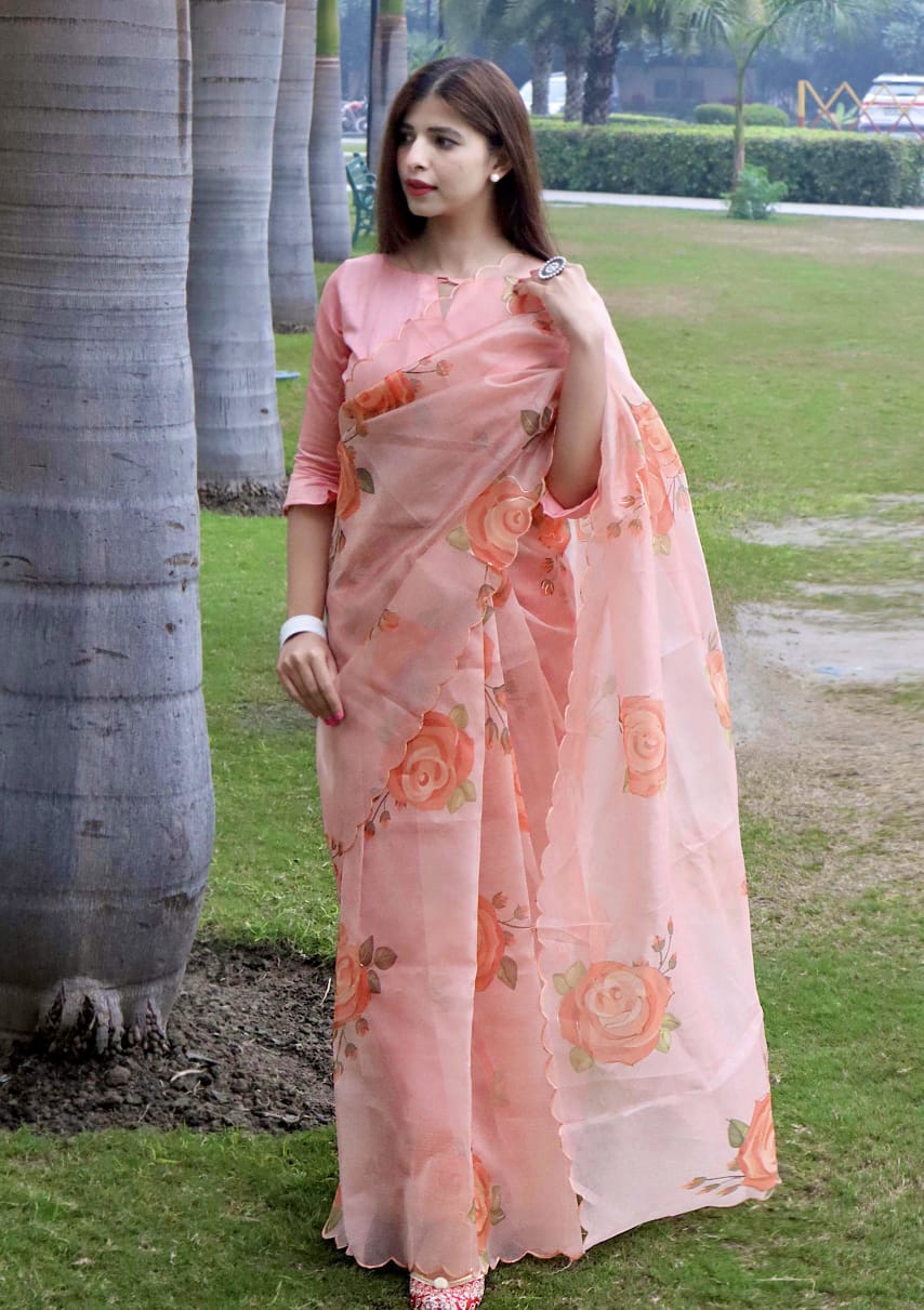 Beautiful Designer Soft Floral Print Organza Silk Saree