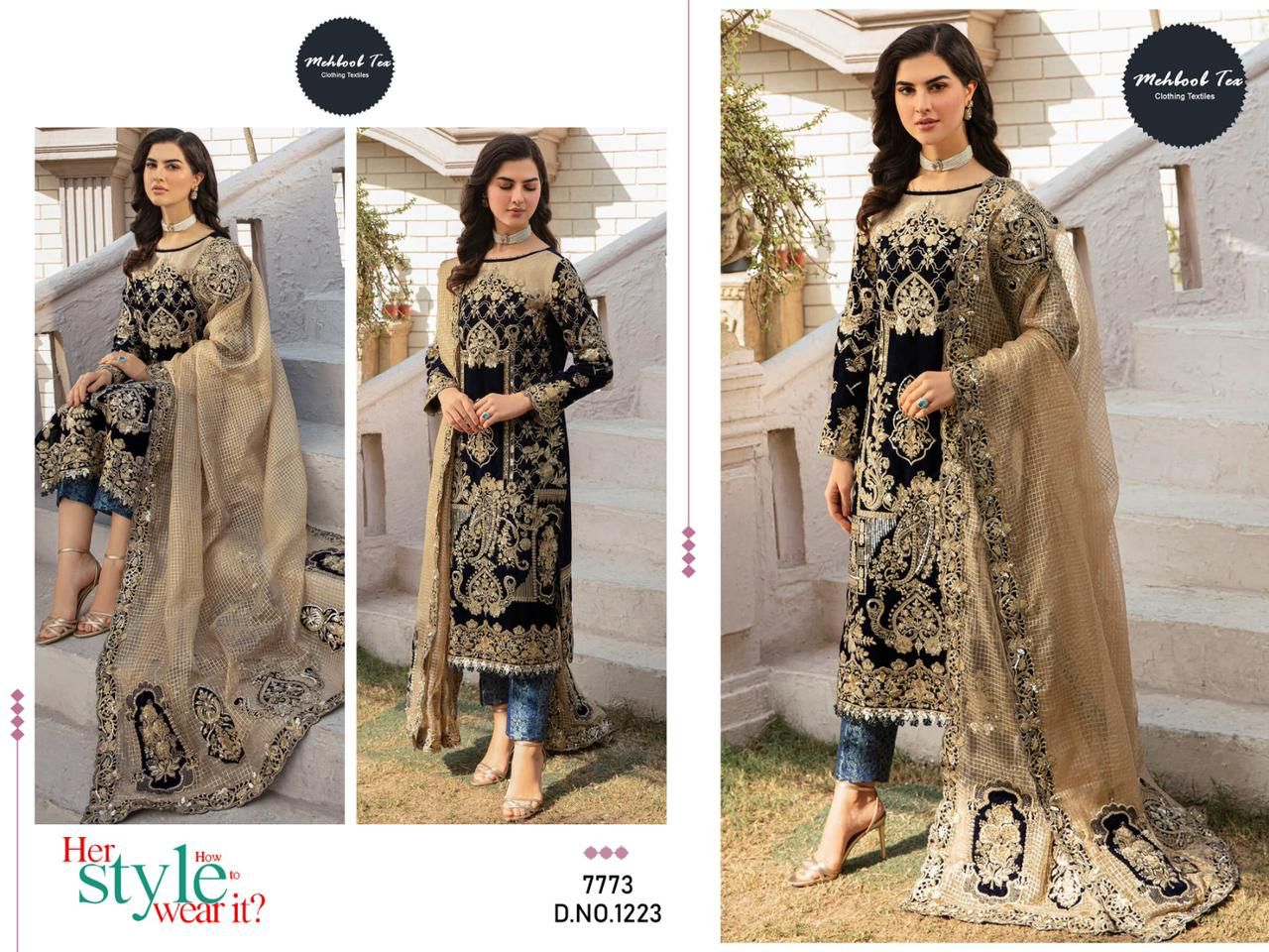 Mehbbob Pakistani Velvet Suit Design 1223