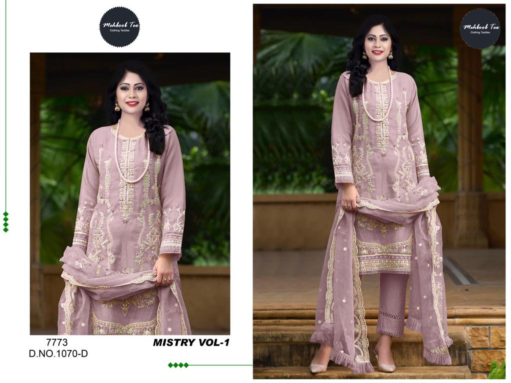 Mehboob Mistry Vol 1 D No 1070 Organza Heavy Embroidery Work Pakistani Salwar Kameez