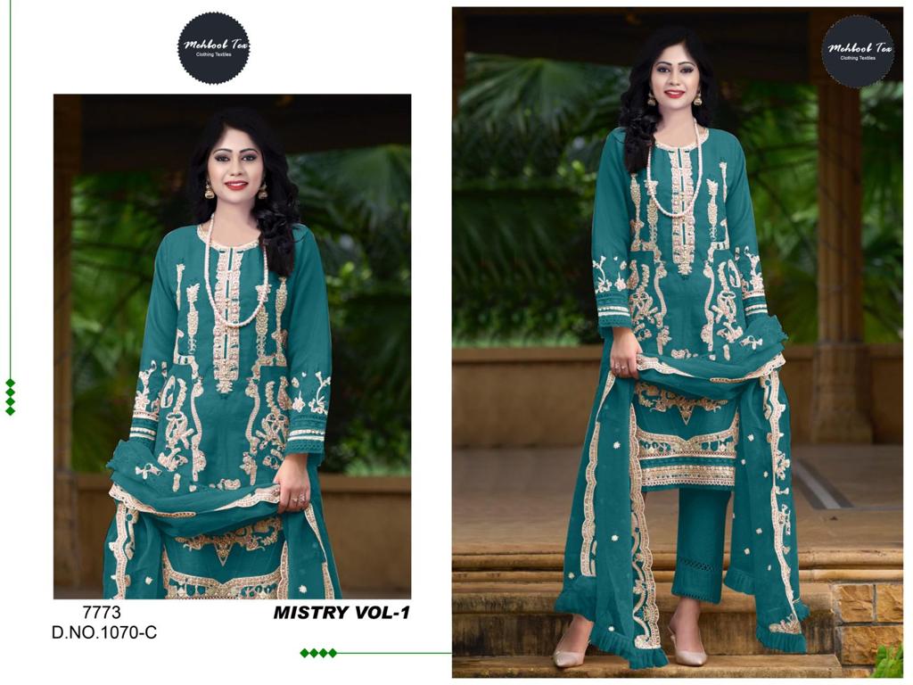 Mehboob Mistry Vol 1 D No 1070 Organza Heavy Embroidery Work Pakistani Salwar Kameez