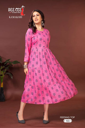 Deecee Kamakshi Heavy Riyon Print kurti series 101 to 106 (345x06)