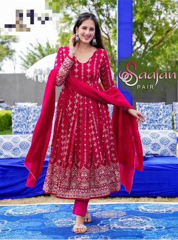 Beautiful Designer Anarkali Gown Saajan Fency Pair With Duppatta