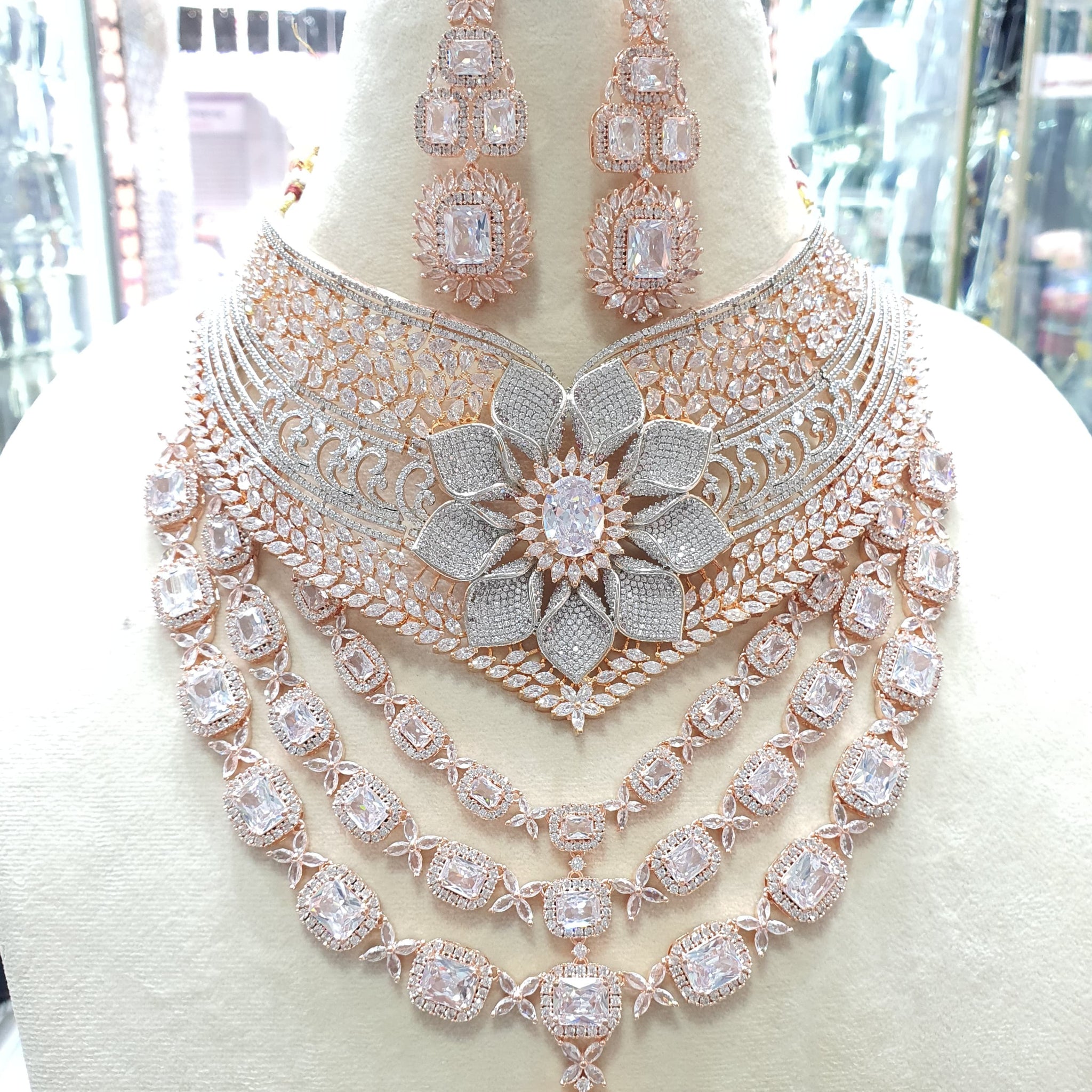 Beautiful American Diamond Jewellery Antique Necklace Set with Earrings