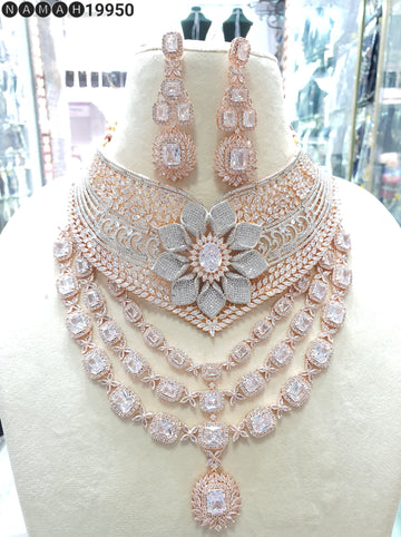 Beautiful American Diamond Jewellery Antique Necklace Set with Earrings