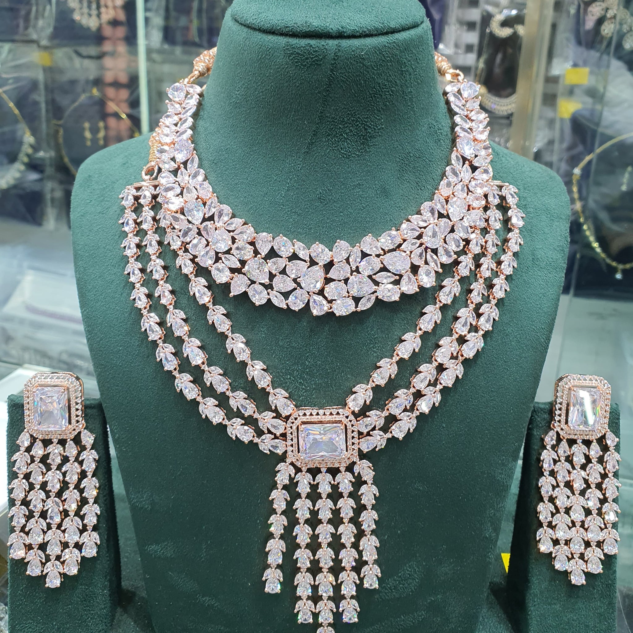 Beautiful American Diamond Jewellery Antique Necklace Set with Earrings