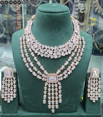 Beautiful American Diamond Jewellery Antique Necklace Set with Earrings