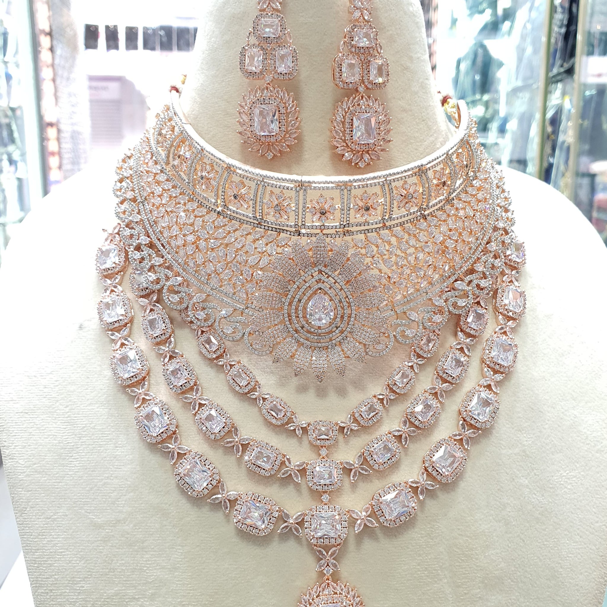 Beautiful American Diamond Jewellery Antique Necklace Set with Earrings