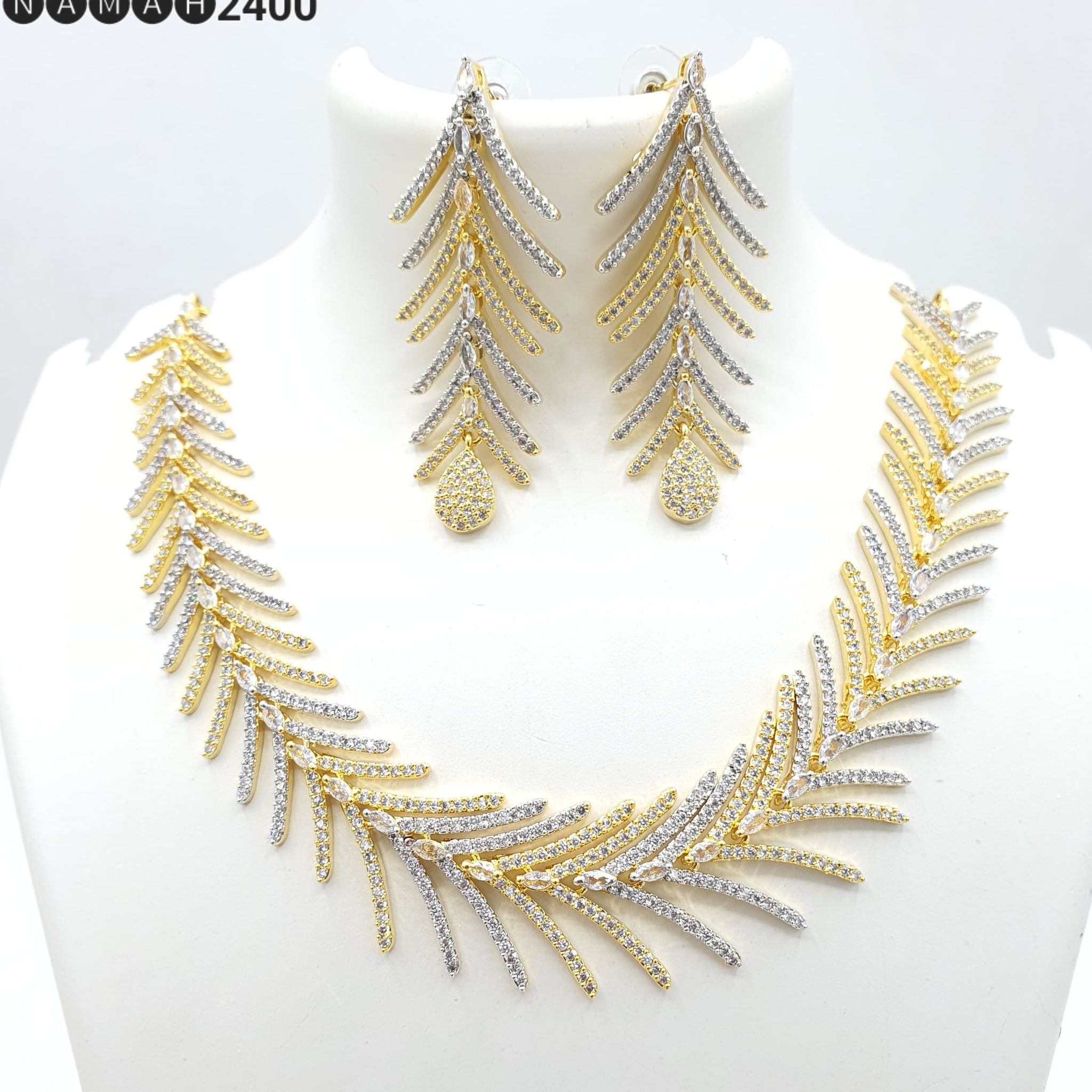 Beautiful American Diamond Jewellery Antique Necklace Set with Earrings