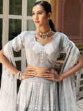 Silver Gray Heavy Embroidered Bridal Lehenga