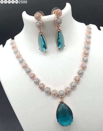 Beautiful American Diamond Jewellery Antique Necklace Set with Earrings