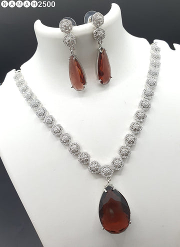 Beautiful American Diamond Jewellery Antique Necklace Set with Earrings