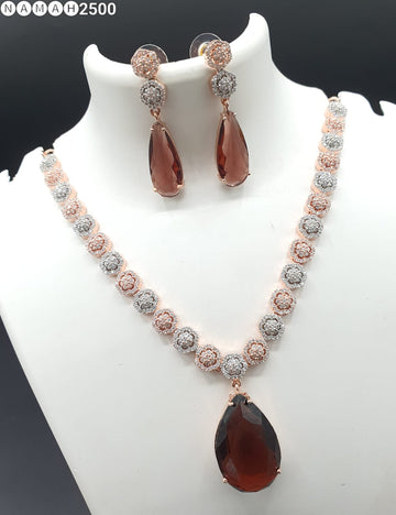 Beautiful American Diamond Jewellery Antique Necklace Set with Earrings