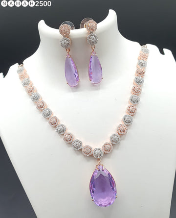 Beautiful American Diamond Jewellery Antique Necklace Set with Earrings