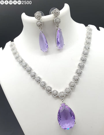 Beautiful American Diamond Jewellery Antique Necklace Set with Earrings