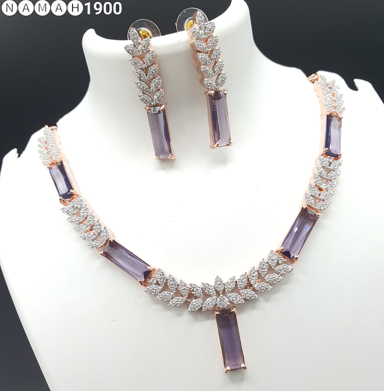 Beautiful American Diamond Jewellery Antique Necklace Set with Earrings