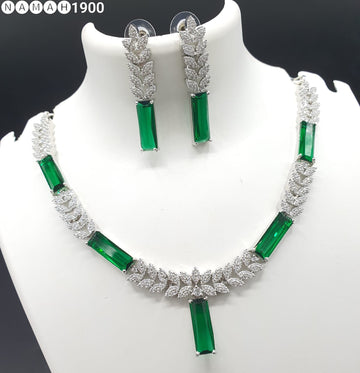 Beautiful American Diamond Jewellery Antique Necklace Set with Earrings