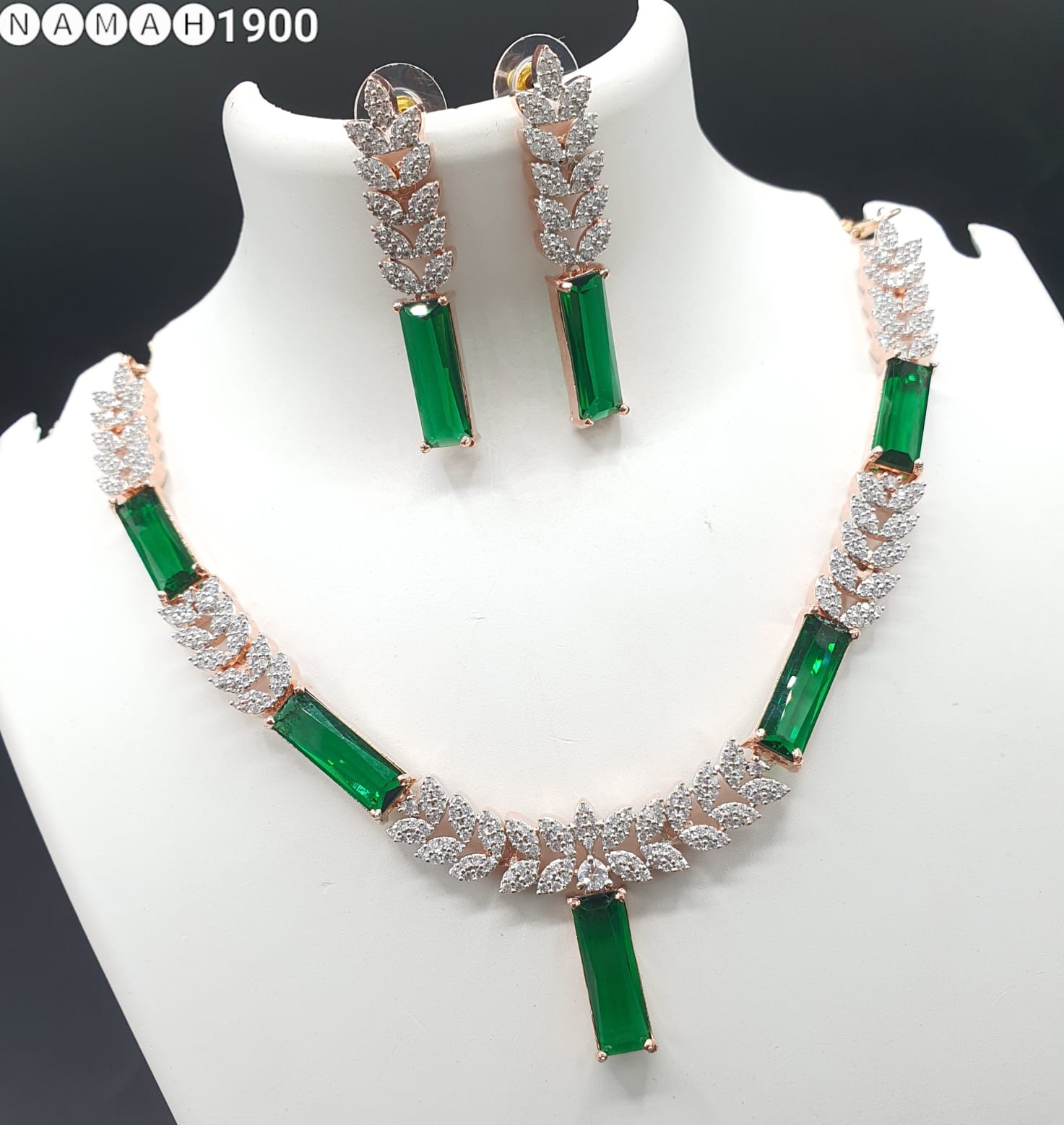 Beautiful American Diamond Jewellery Antique Necklace Set with Earrings