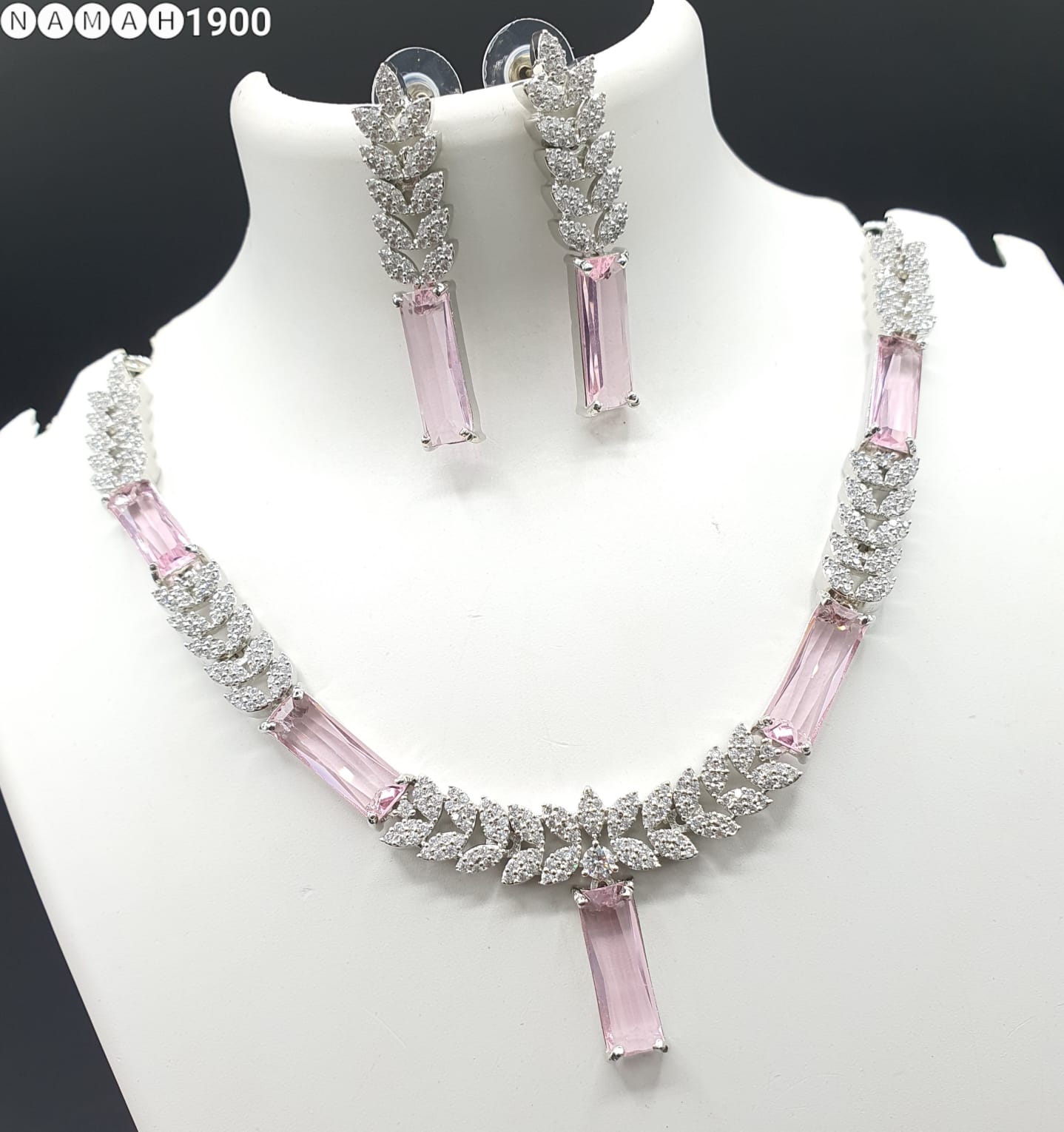 Beautiful American Diamond Jewellery Antique Necklace Set with Earrings