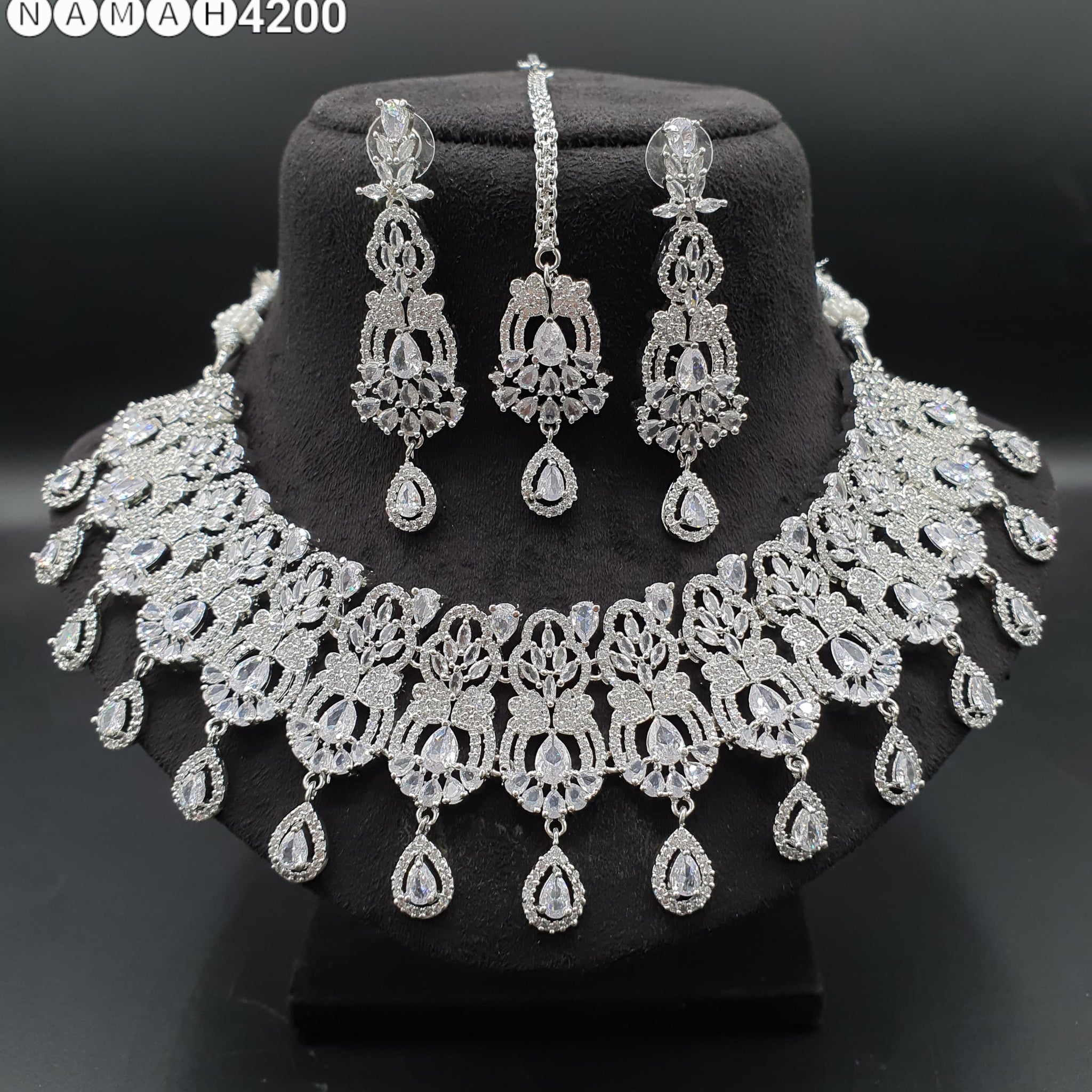 Beautiful American Diamond Padmavat Jewellery Antique Necklace Set with Earrings