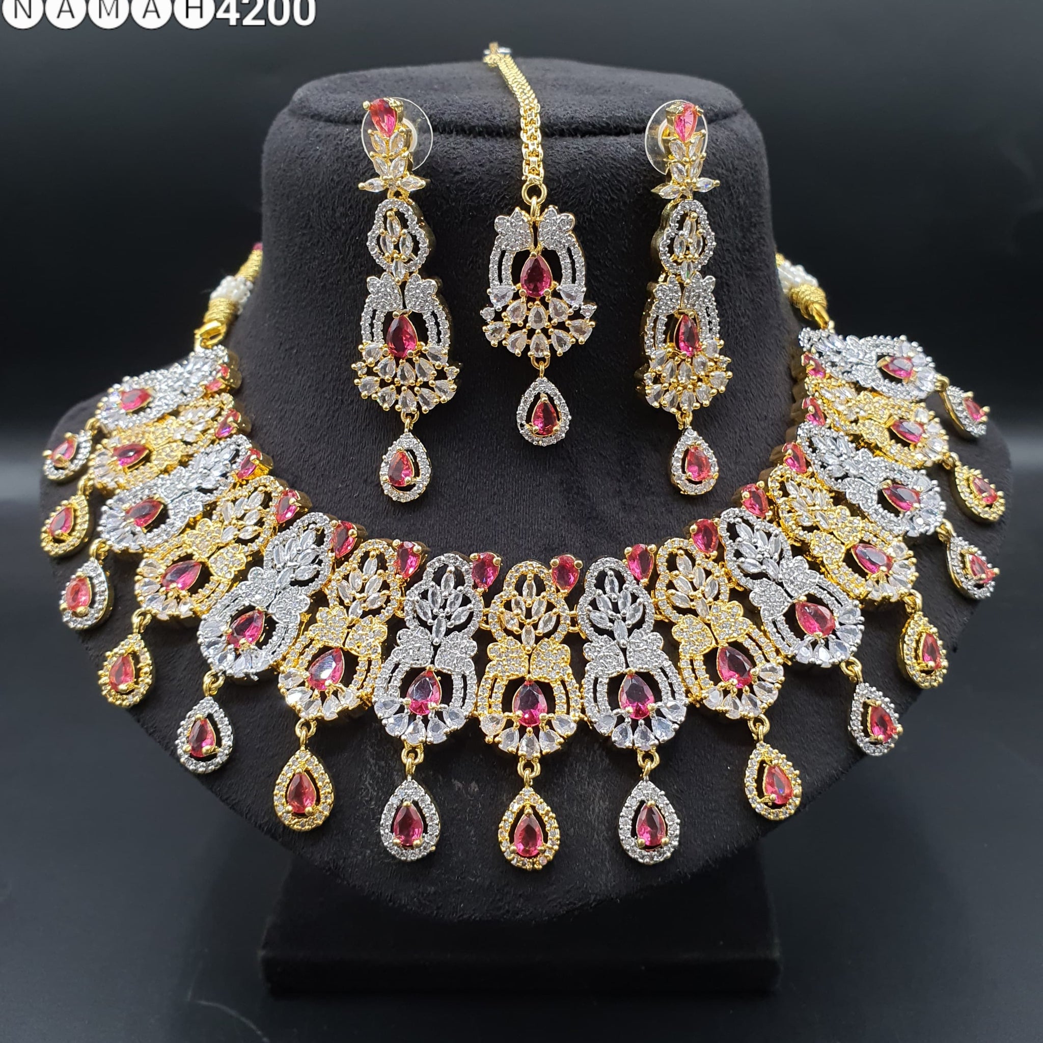 Beautiful American Diamond Padmavat Jewellery Antique Necklace Set with Earrings