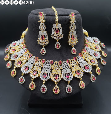 Beautiful American Diamond Padmavat Jewellery Antique Necklace Set with Earrings