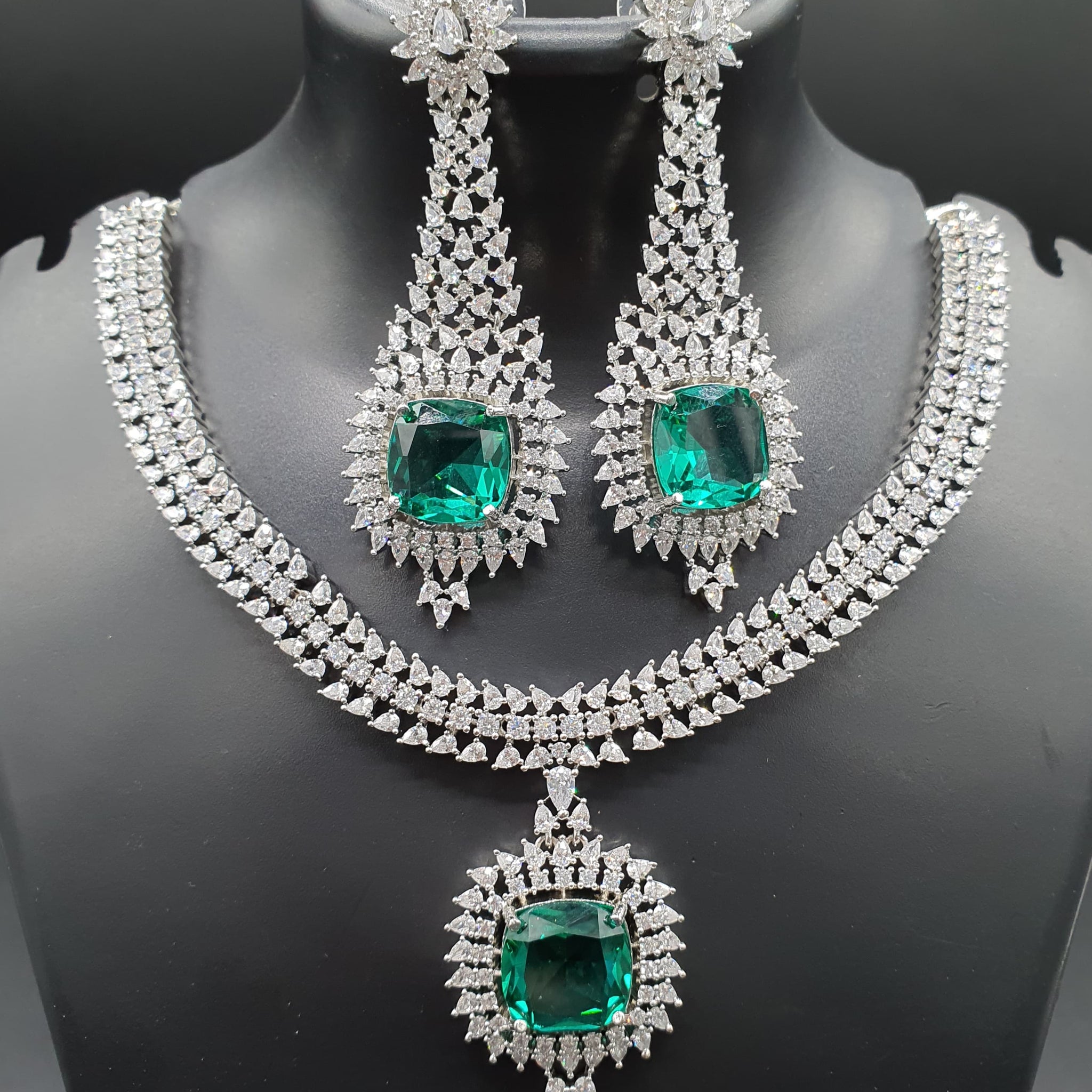 Beautiful American Diamond Padmavat Jewellery Antique Necklace Set with Earrings