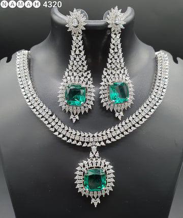 Beautiful American Diamond Padmavat Jewellery Antique Necklace Set with Earrings